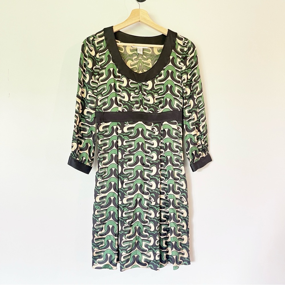 VTG Diane Von Furstenberg Dress Size 6 Steffi Chain Link Silk Empire Green Black - Picture 1 of 12